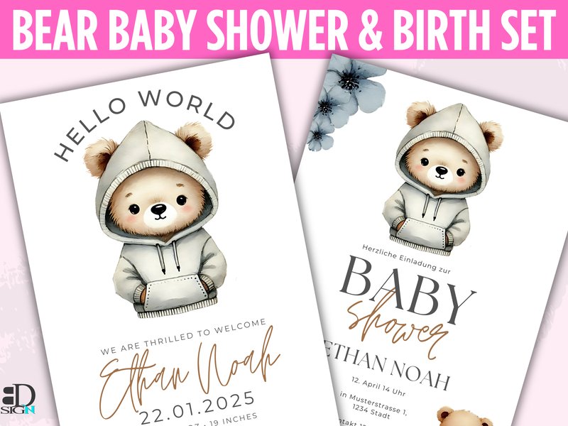 Bear Baby Shower & Birth Set EN/DE Kit (by BDSign)