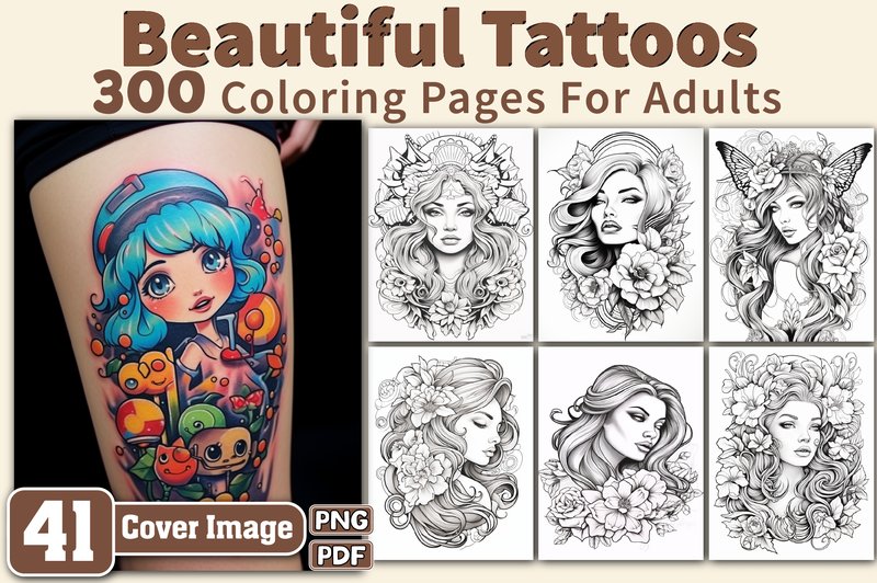 Beautiful Tattoos Coloring Pages Adults (by TintZelo)