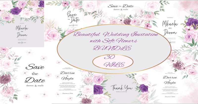 Beautiful Wedding Invitations Bundle (by Darren Studio)
