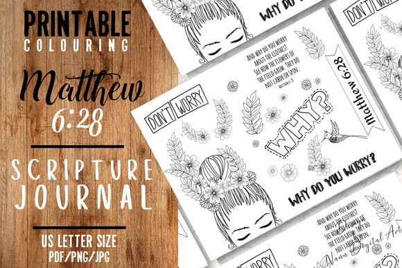 Bible Verse Coloring Page/ Matthew 6:28 (by Nann Digital Art)