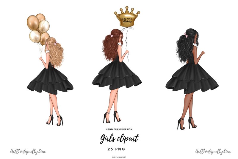 Birthday Clipart Fashion Illustration (by ArtBoutigueByLina)