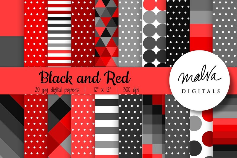 Black and Red Geometric Patterns (by MalvaDigitals)