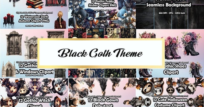 Black Goth Theme Clipart PNG Bundle (by printztopbrand)