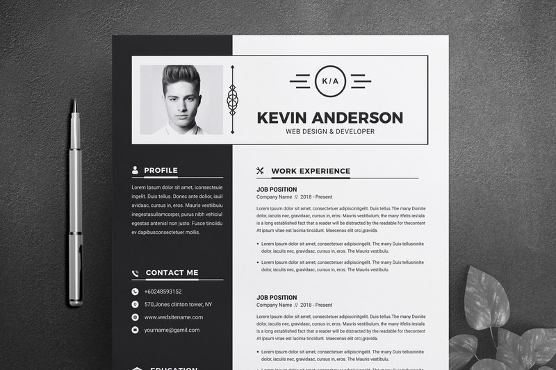 Black & White Resume Template | CV (by ResumeInventor)