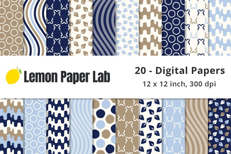Blue, Brown and White Geometric Patterns (by Lemon Paper Lab)