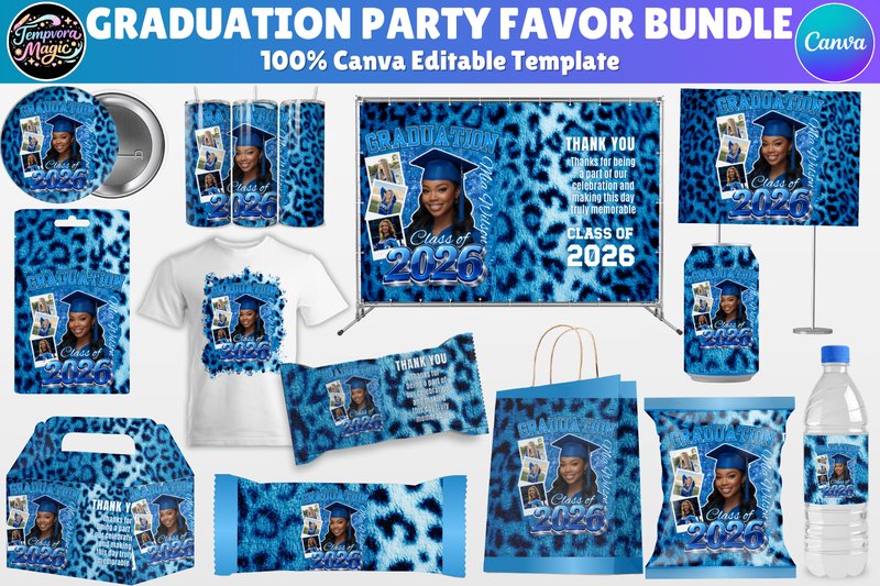 Blue Graduation Party Favor Canva Bundle (by Canva Magic)