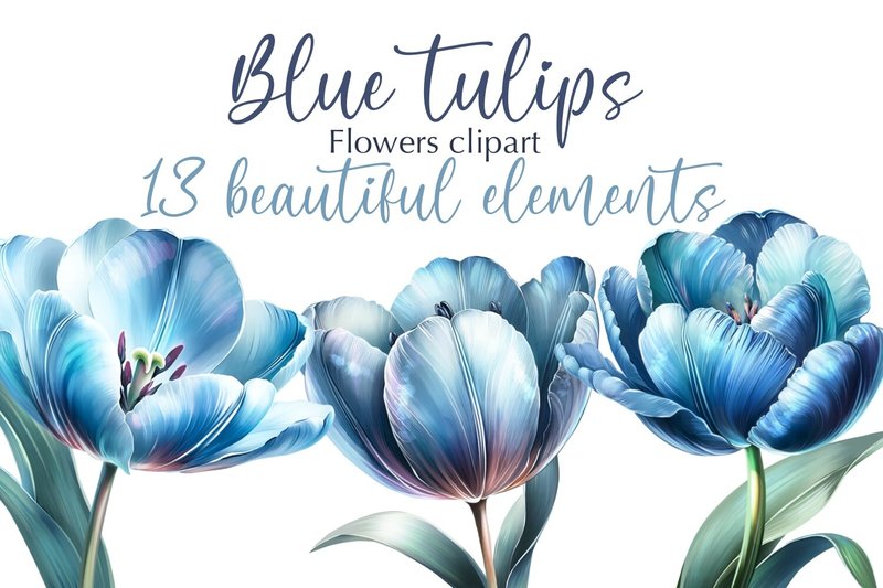 Blue Tulips Flowers Printable Clipart (by Shabbypie)