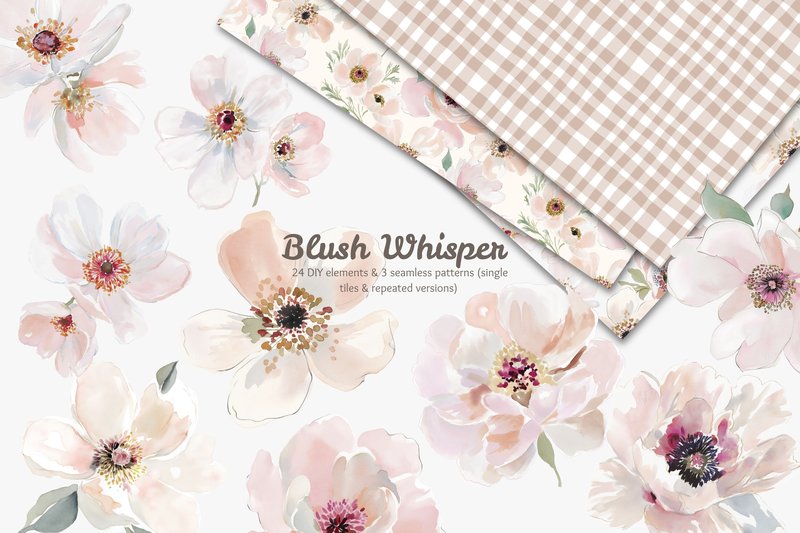 Blush Floral Clipart & Patterns (by Patishop Art)