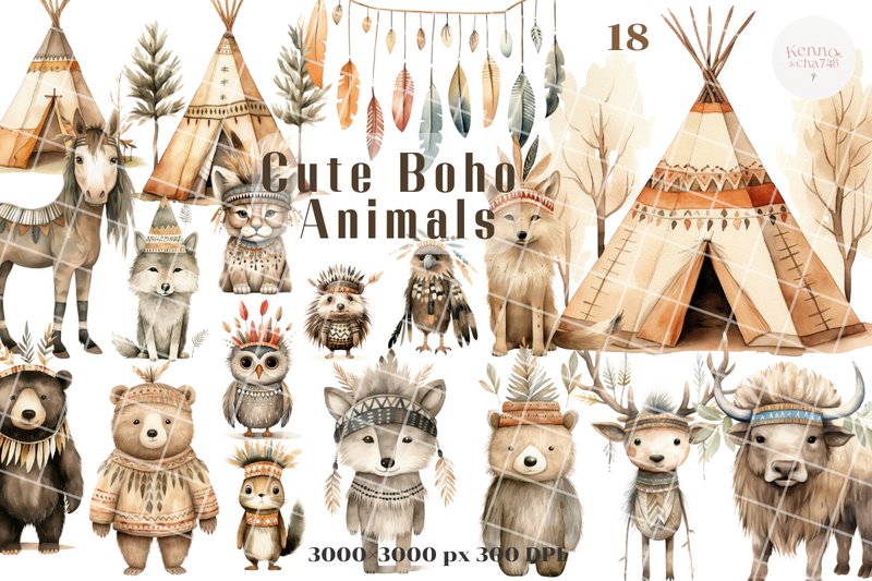 Bohemian Clipart for Nursery Decor (by kennocha748)