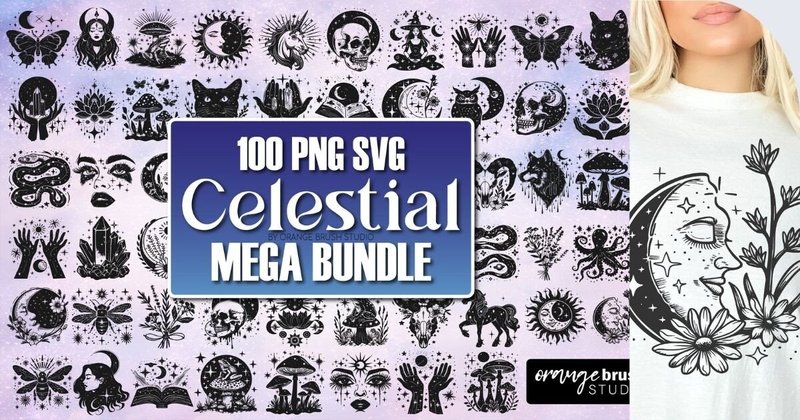 Boho Celestial PNG SVG Mega Bundle (by Orange Brush Studio)