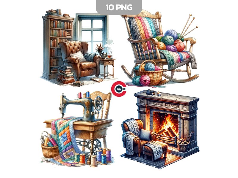 Boho Home Decor Clipart (by c.kav.art)
