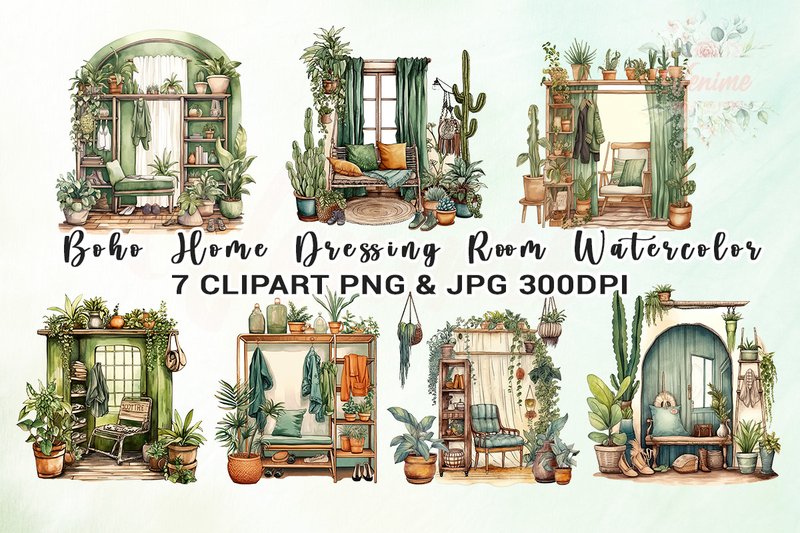 Boho Home Dressing Room Watercolor (by Venime)