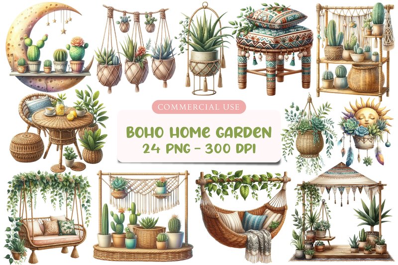 Boho Home Garden Clipart (by daily.arts)