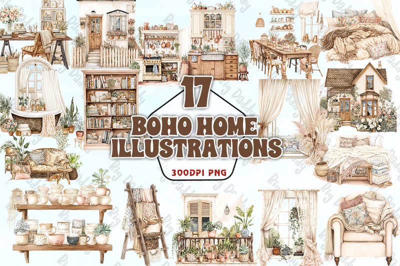 Boho Home Illustrations PNG (by Big Daddy)