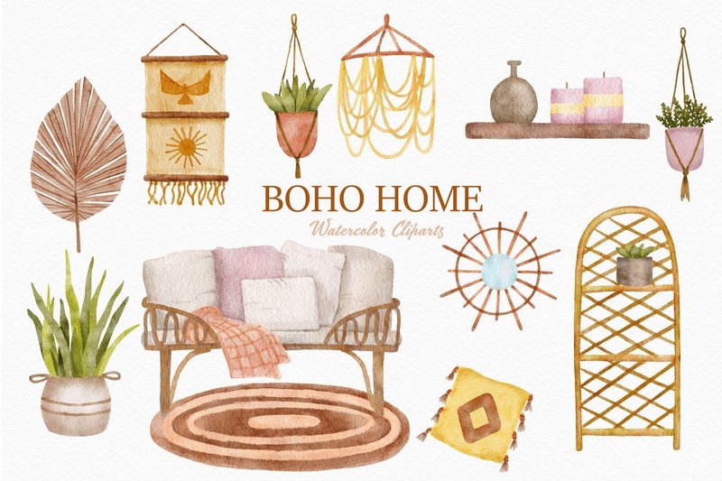 Boho Home Things Clipart Sofa Plant Pot (by JoyDigitalDesign by Elena Platova)