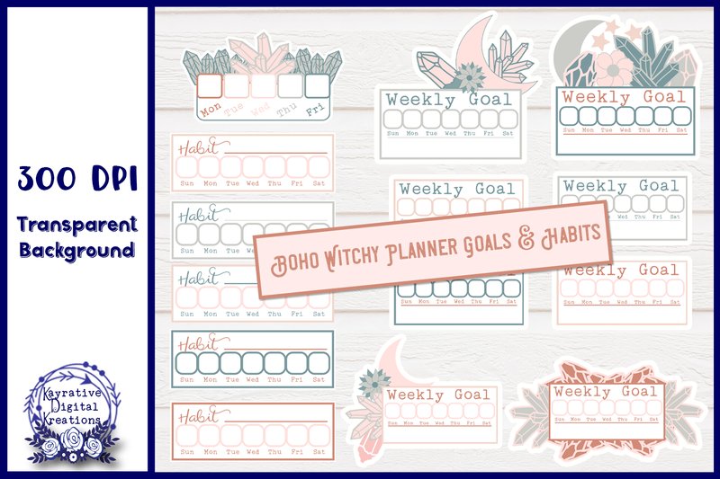 Boho Witchy Goal and Habit Trackers (by KayrativeDigitalKreations)