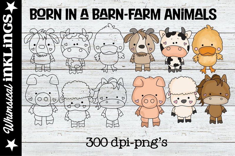 Born in a Barn-Farm Animal Clipart (by Whimsical Inklings)