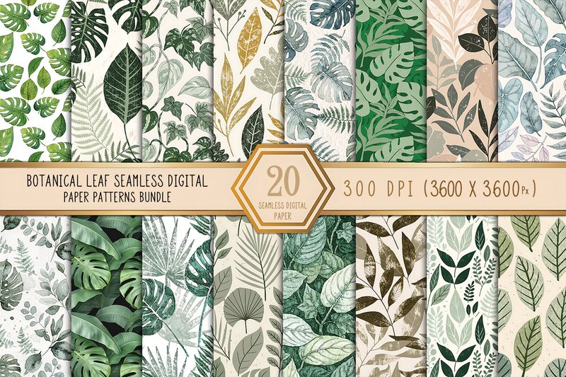 Botanical Leaf Seamless Patterns Bundle (by Craftfiles-SVG)