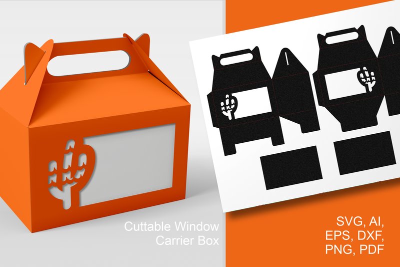 Cactus Wide Window - Gable Favor Box SVG (by print.cut.hang)