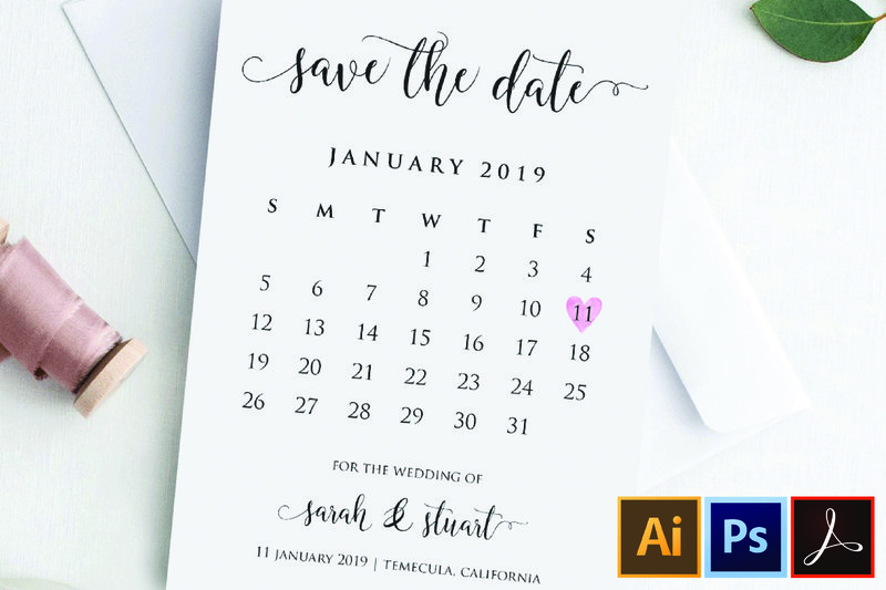 Calendar Save the Date Template (by EighteenWeddingStore)