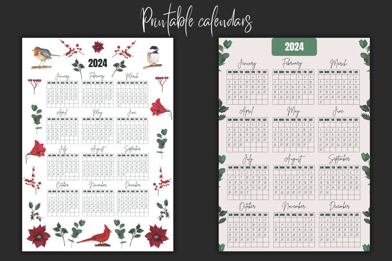 Calendars 2024 Printable Pdf A4 New Year (by Visual Animal)