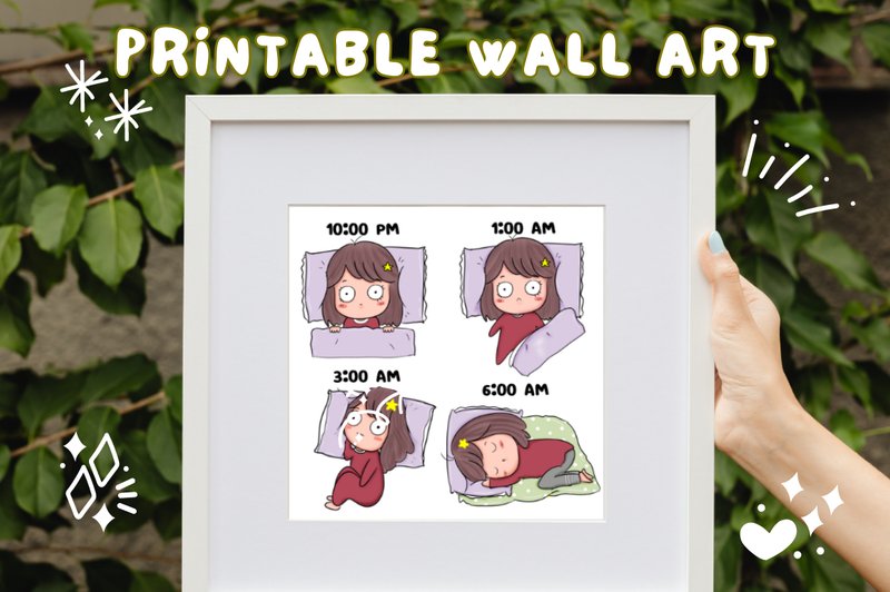 CAN'T SLEEP GIRL Printable Wall Art (by thegoodvibesart)