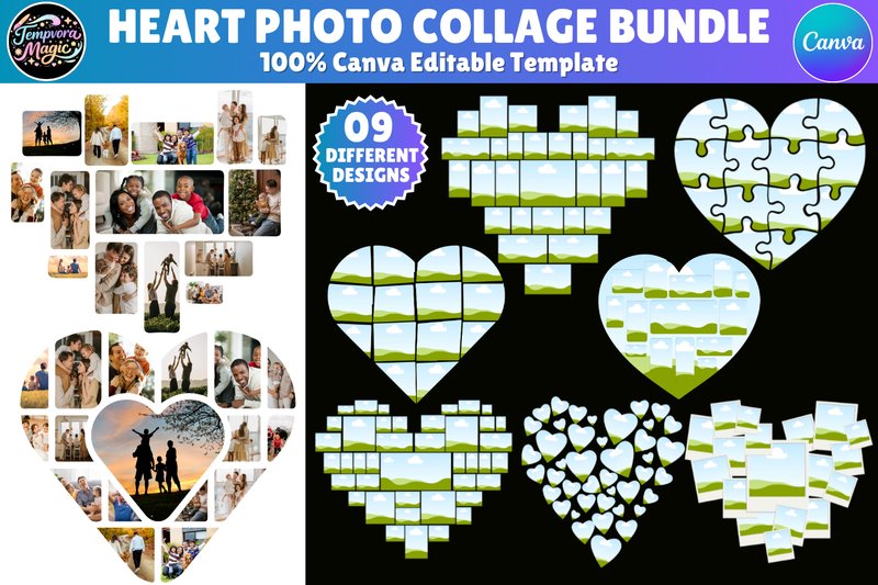 Canva Heart Photo Collage Template (by Canva Magic)