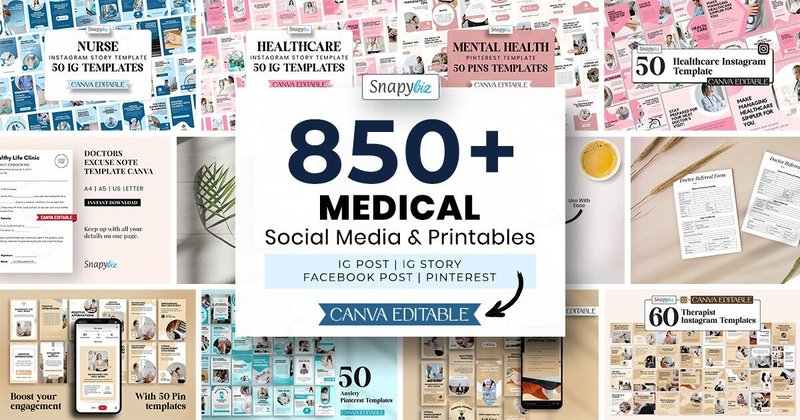 Canva Medical Social Media & Printables Bundle (by SnapyBiz)