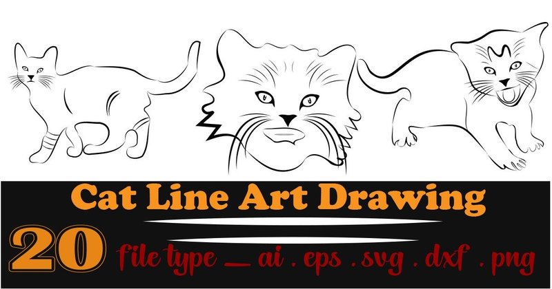 Cat Line Art Drawing Bundle (by creative bundle)