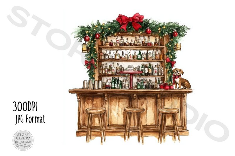 Christmas Bar Counter Holiday Decor (by Story Studio)