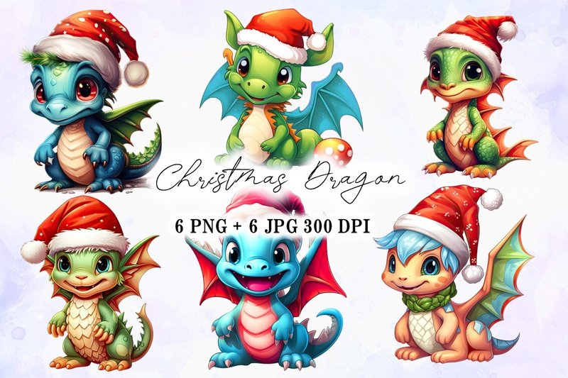 Christmas Cartoon Dragon Clipart (by AudDum Design)