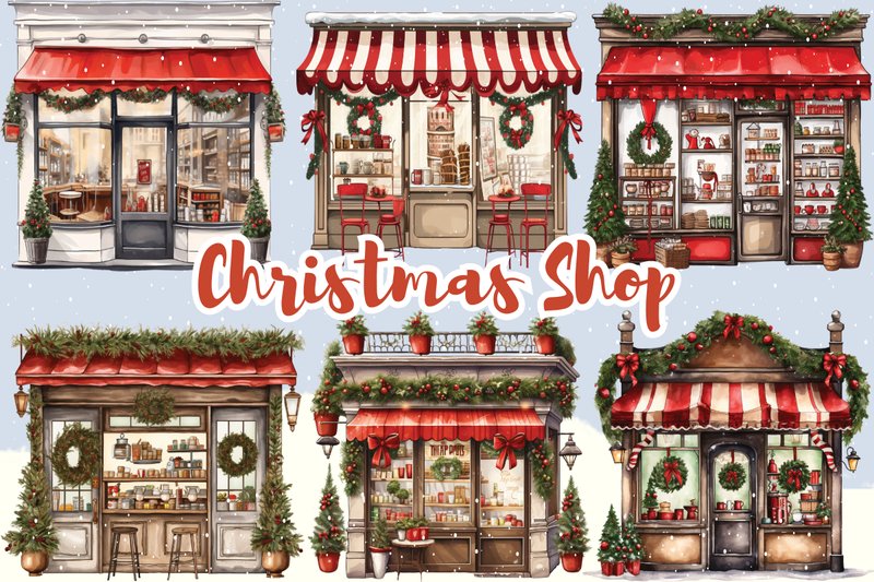 Christmas Coffee Shop Bundle Clipart (by sasikharn)