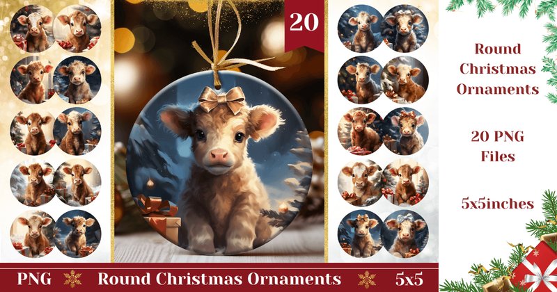 Christmas Cow Ornament Bundle (by Ailirel Design)