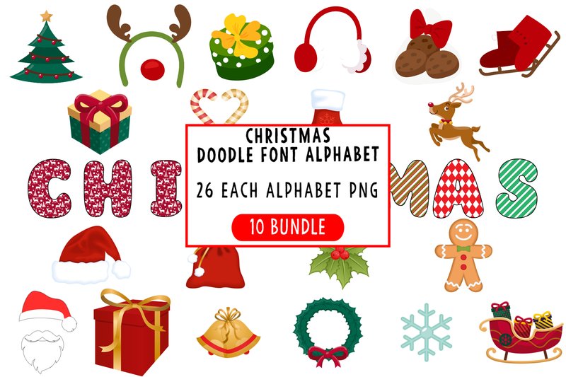 Christmas Doodle Font Alphabet Bundle (by ProFonts)