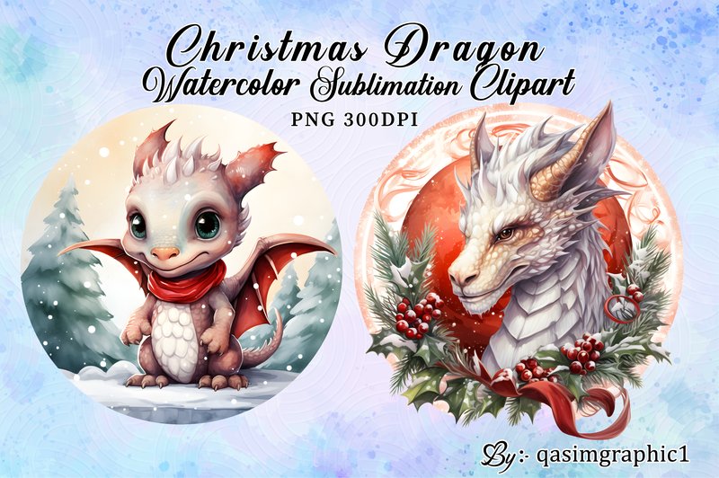 Christmas Dragon Clipart, Baby Dragon (by qasimgraphic1)