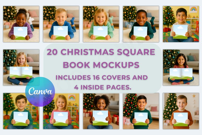 Christmas Kids Square Book Mockups (by HootyOwl)