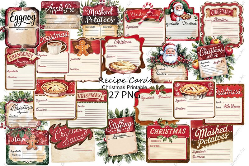 Christmas Recipe Cards Printable (by Dreamy Art)