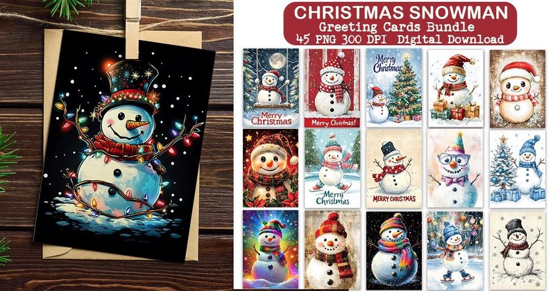 Christmas Snowman Greeting Cards Bundle (by Foxmia)