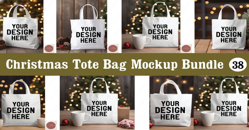 Christmas Tote Bag Mockup Bundle (by NowGiftsBoutique)
