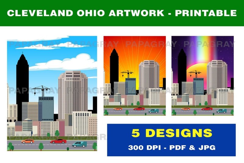 Cleveland Ohio Skyline - Printable Art (by Papa Gray)