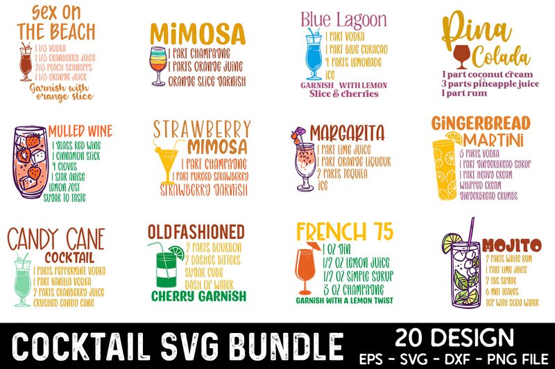 Cocktail Recipes SVG Design Bundle (by crative8112)