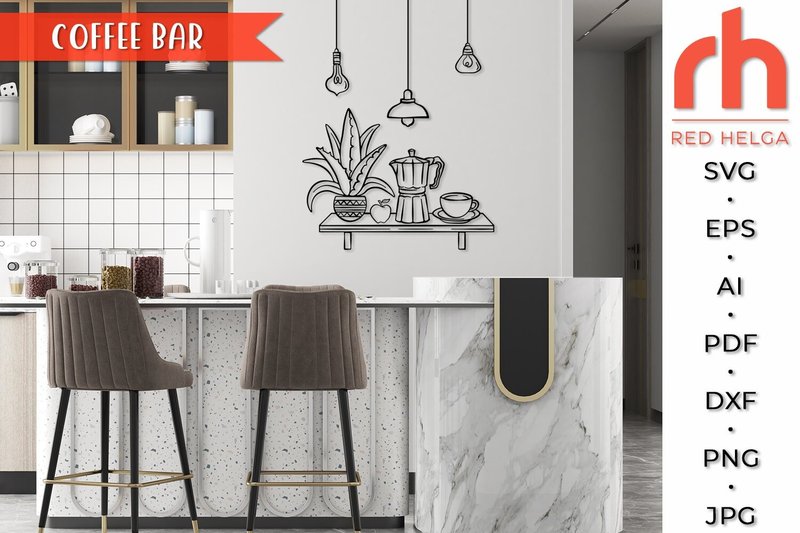 Coffee Bar SVG, Kitchen Decor Cut File (by redhelgaart)