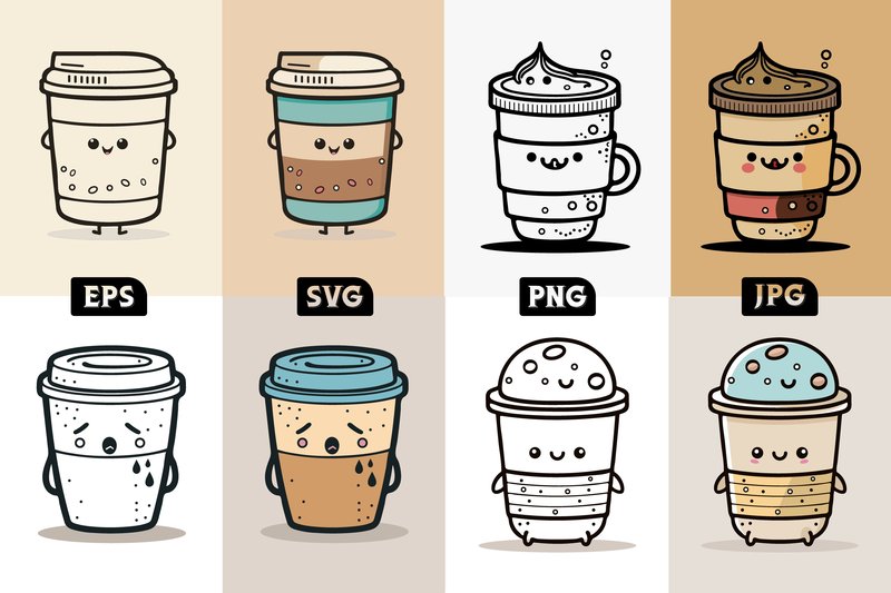 Coffee Cup Logo Design Bundle, Cute (by Art Merch X)