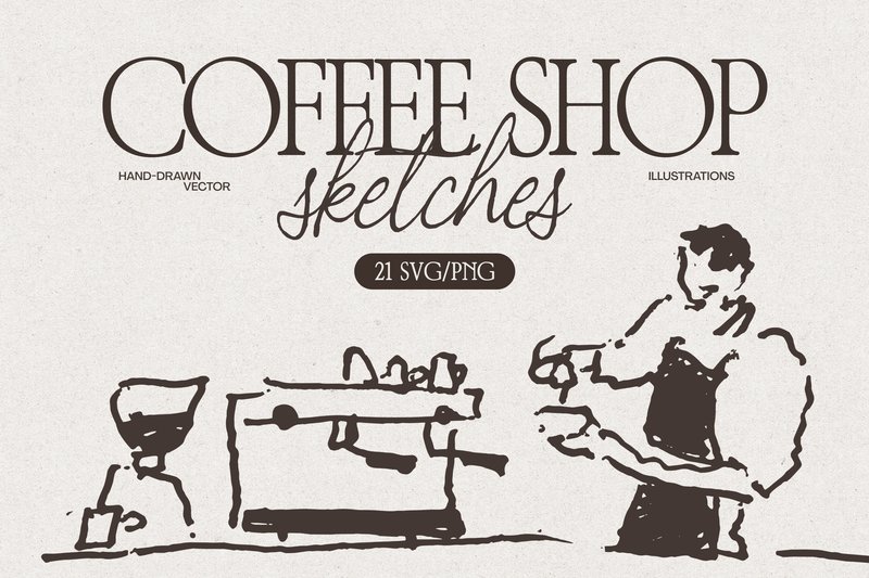 Coffee Shop Sketch Collection (by TheMountBirdStudio)