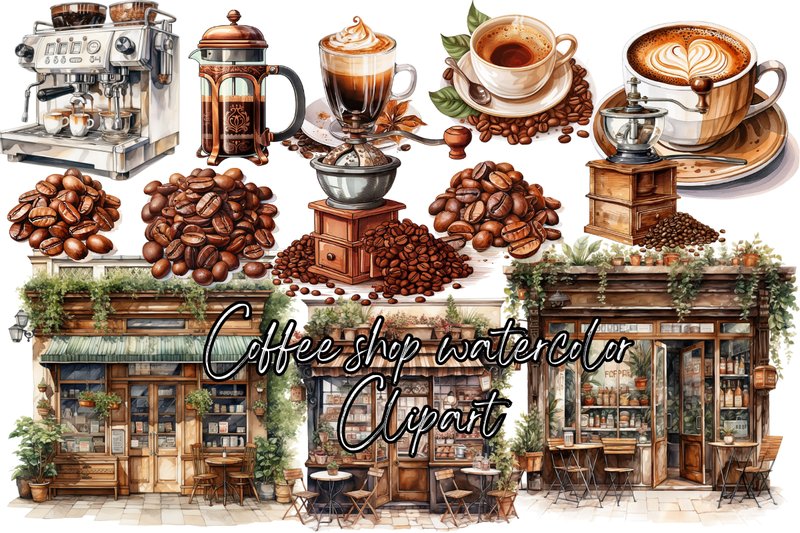 Coffee Shop Watercolor Clipart (by Digital Xpress)