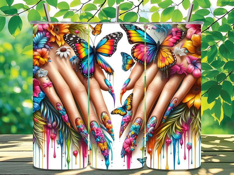 Colorful Nail Art Butterfly Drips Wrap (by MOON Studio)