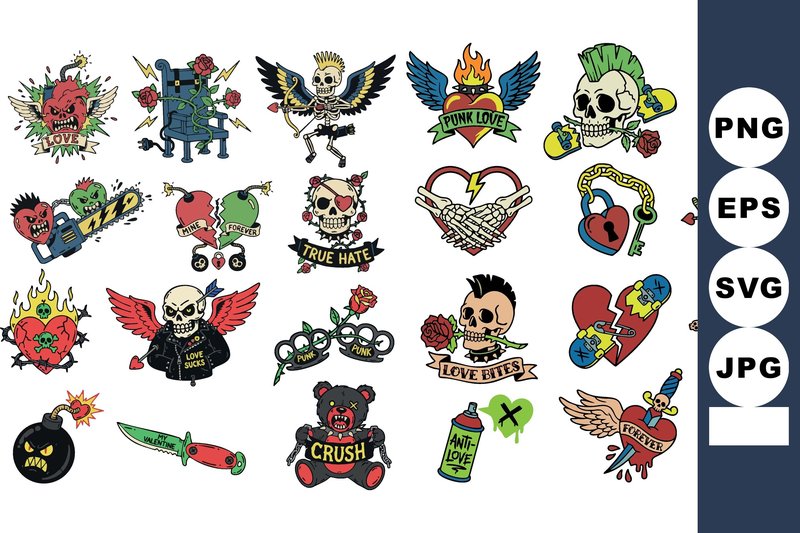 Colorful Vintage Tattoo Flash Art (by DesignVectx)