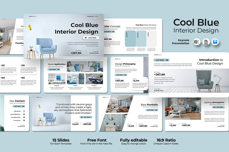 Cool Blue Interior Design - Keynote (by qrdesignstd)