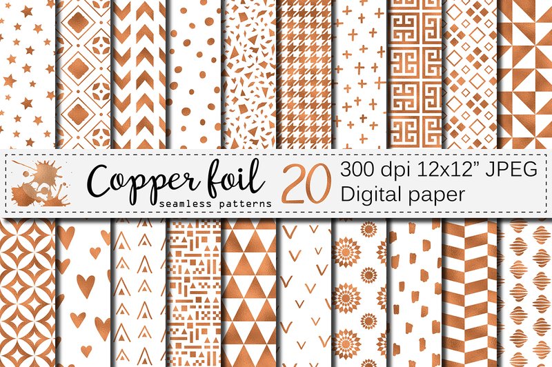 Copper Foil Seamless Geometric Patterns (by VR Digital Design)