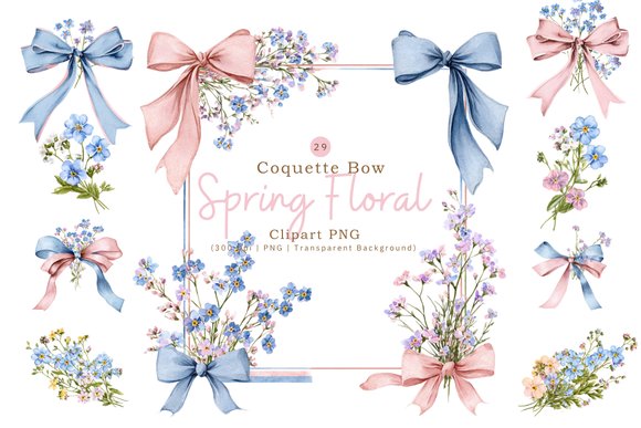 Coquette Bow & Spring Floral Clipart PNG (by Nam Tiwa)
